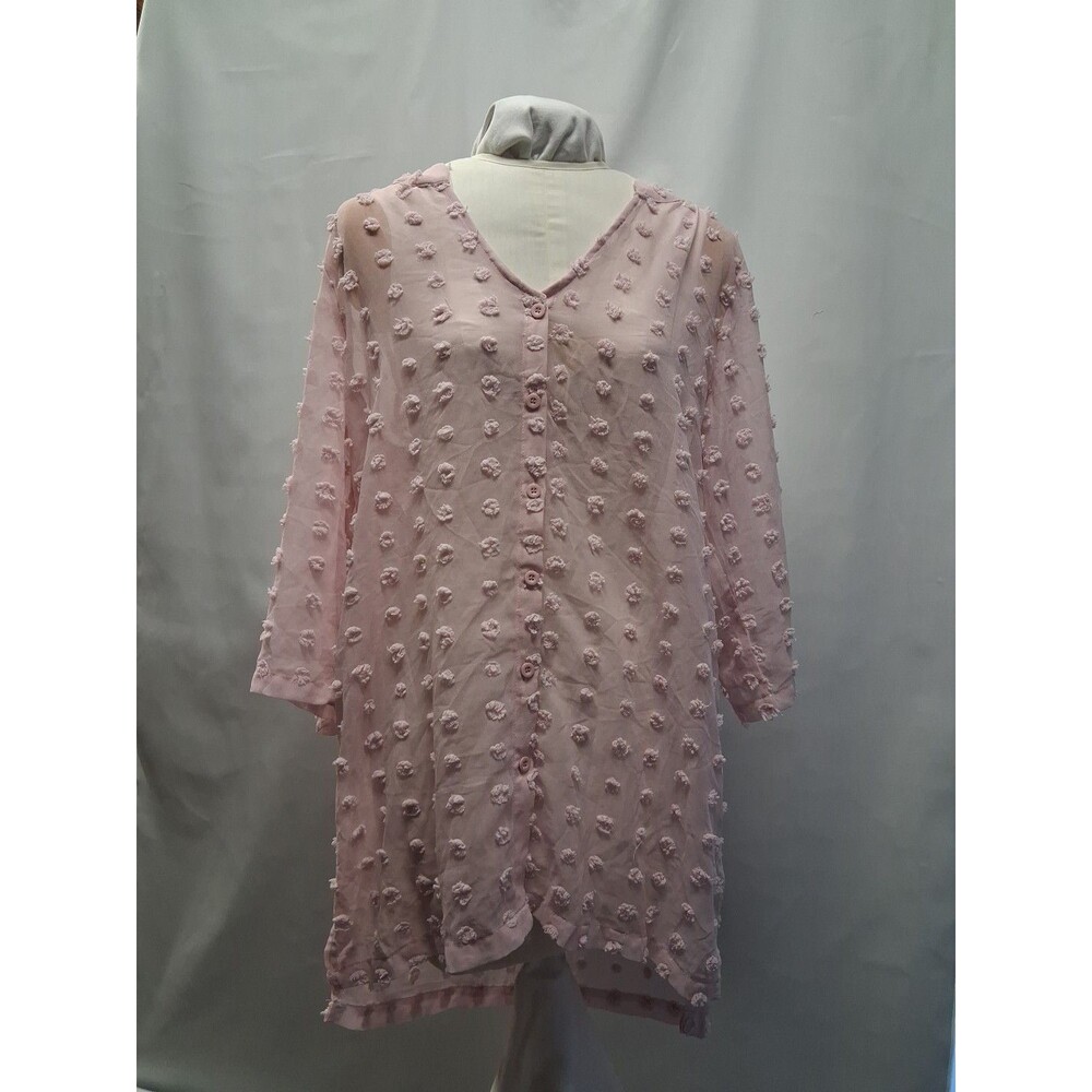 B Brand Top Wmns Sz Med Pink Swiss Fuzzy Dot Shirt Boho Beach Shabby Chic‎ Fairy